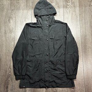 Nike Tonal Black Long Parka Windbreaker Y2k XL Vintage